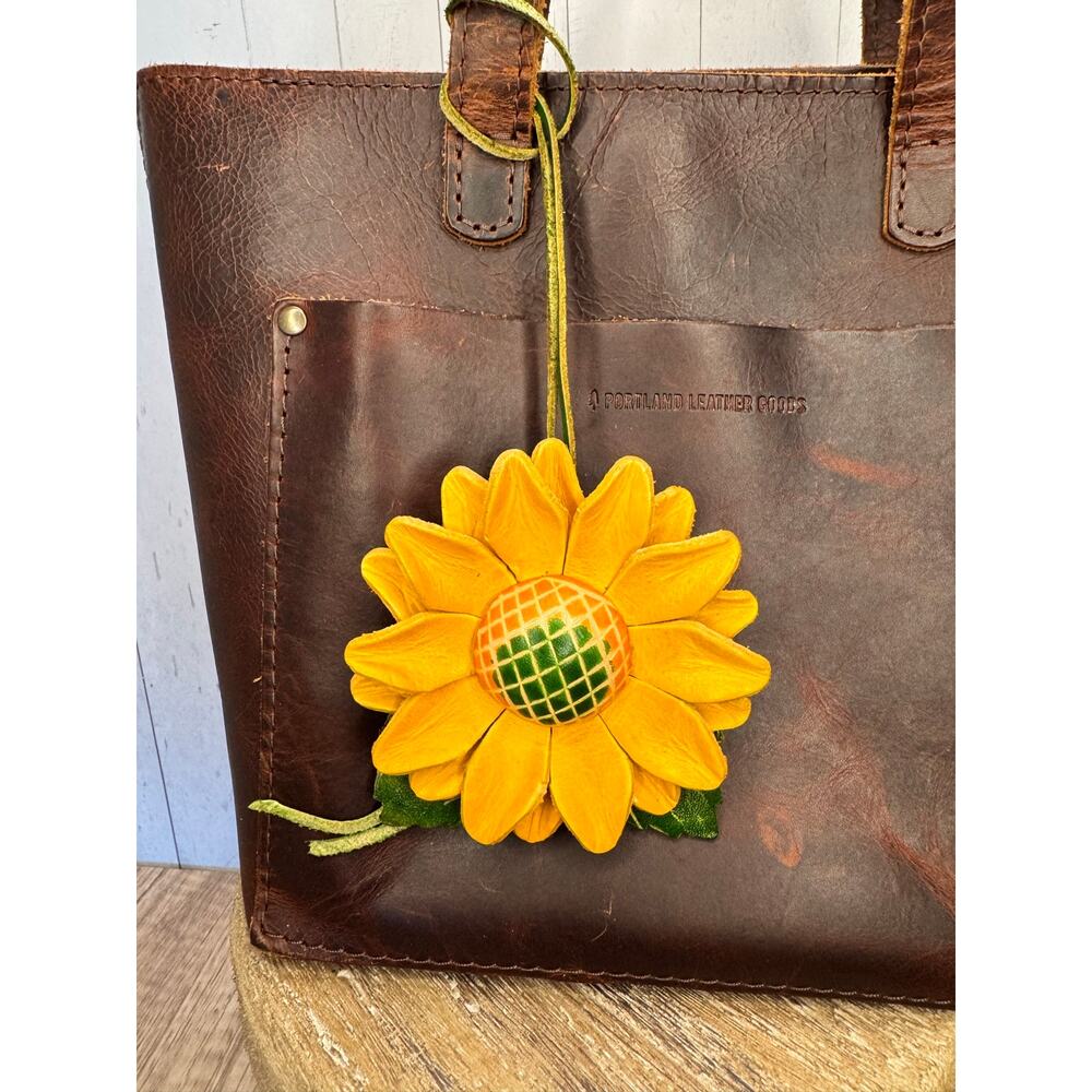 Yellow Sunflower Genuine Leather Purse Charm Hand Painted Leather Fall Bag Charm